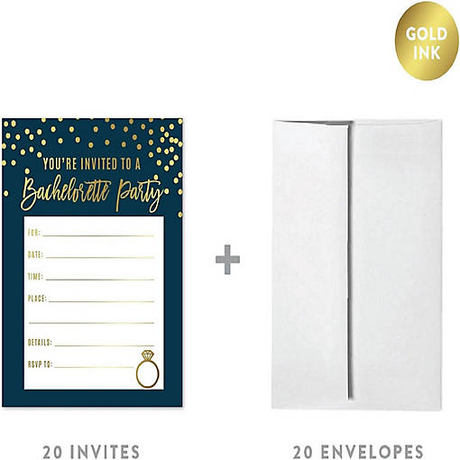 20 N.Blue/Gold Bachelorette Invitations