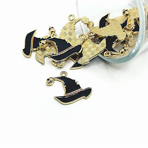 20 Pcs Black Witch Hat Charms with Skull