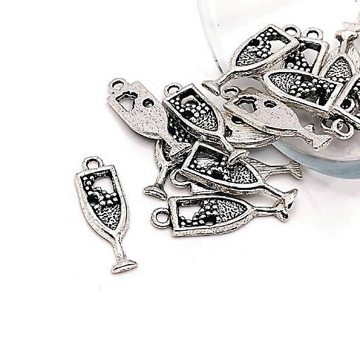 20 Pcs Silver Champagne Flute Charms