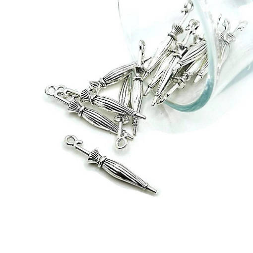 20 Pcs Silver Closed Umbrella 3D Charms