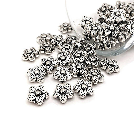 20 Pcs Silver Daisy Flower Spacer Beads