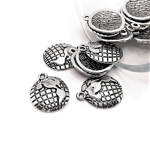20 Pcs Silver Earth Globe Charms