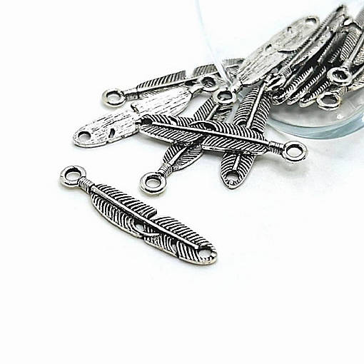20 Pcs Silver Feather Charms