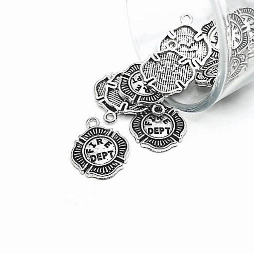 20 Pcs Silver Fireman Badge Symbol Charm