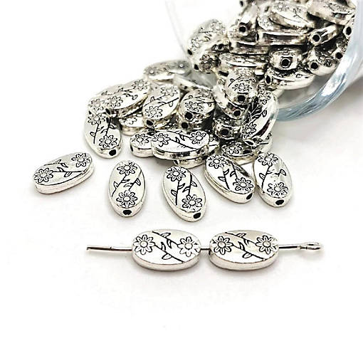 20 Pcs Silver Flower Print Spacer Beads