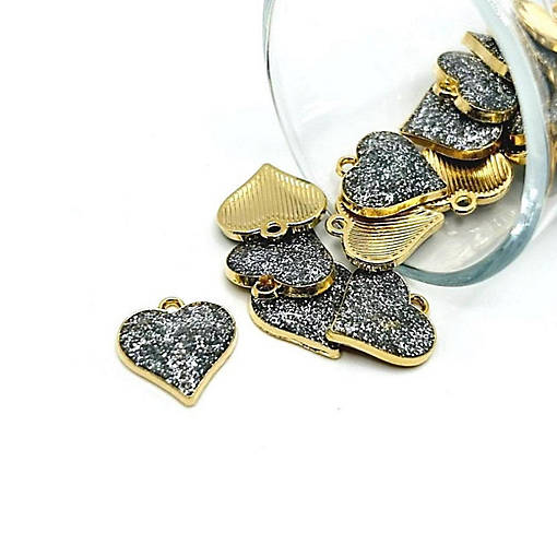 20 Pcs Silver Glitter Heart Charms