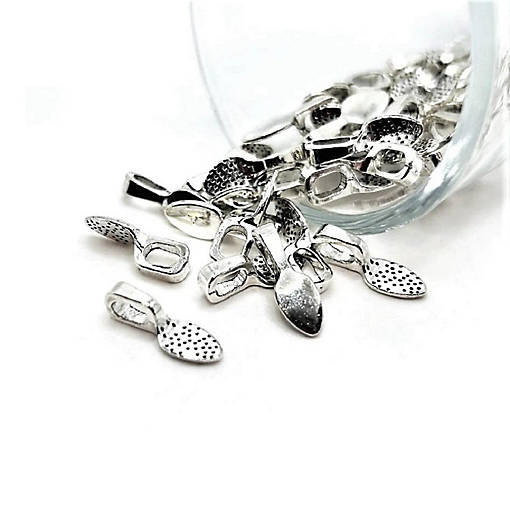 20 Pcs Silver Glue-On Leaf Jewelry Bails