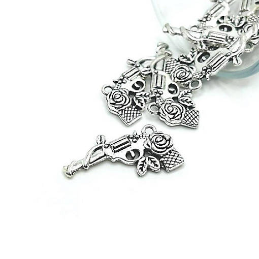 20 Pcs Silver Gun and Rose Charms