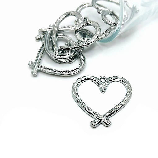 20 Pcs Silver Hammered Heart Charms