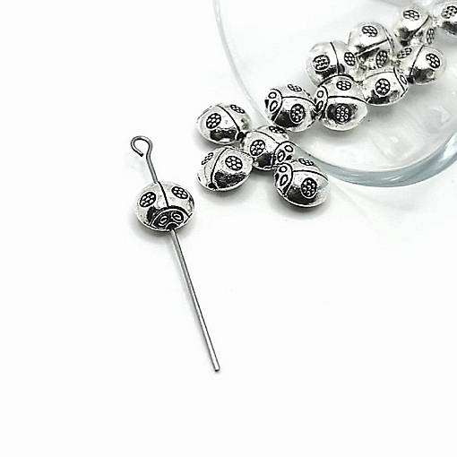20 Pcs Silver Ladybug Spacer Beads