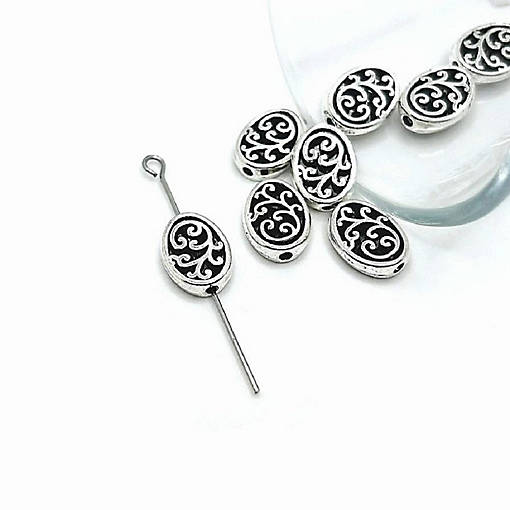 20 Pcs Silver Oval Filigree Spacer Beads