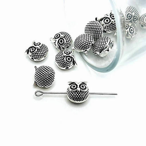 20 Pcs Silver Owl Spacer Beads