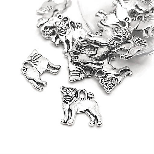 20 Pcs Silver Pug Dog Charms
