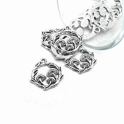 20 Pcs Silver Round Mushroom Charms