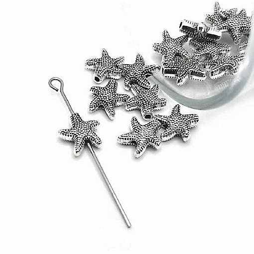 20 Pcs Silver Starfish Spacer Beads