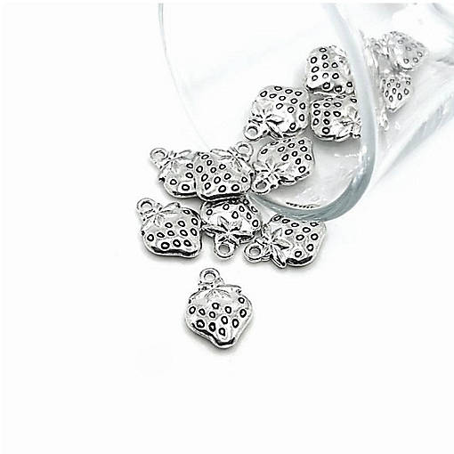 20 Pcs Silver Strawberry Charms