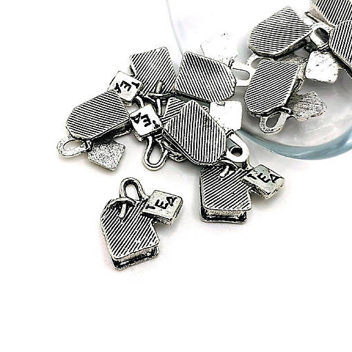 20 Pcs Silver Tea Bag 3D Charms
