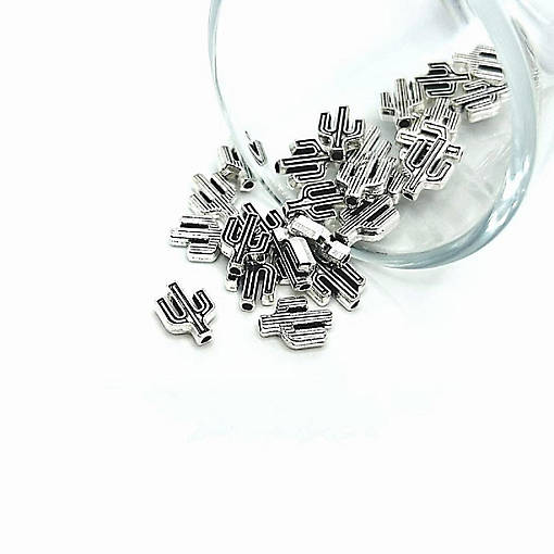 20 Pcs Silver Tiny Saguaro Spacer Beads
