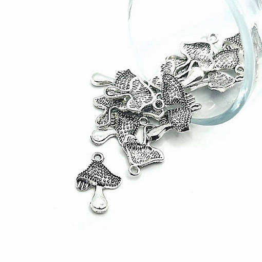 20 Pcs Silver Toadstool Mushroom Charms