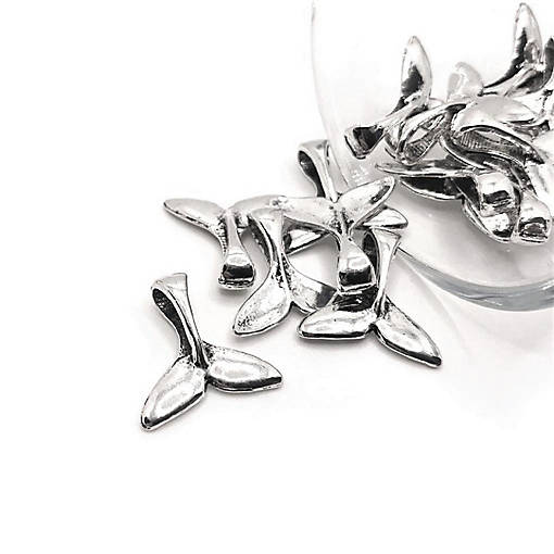 20 Pcs Silver Whale Tail Fluke Charms