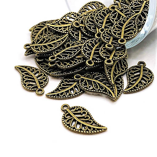 20 Pcs Small Scrolled Bronze Leaf Charms