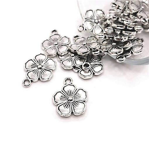 20 Pcs Small Silver Flower Charms
