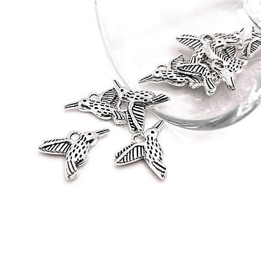 20 Pcs Small Silver Hummingbird Charms