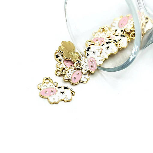 20 Pcs White Enamel Cow Charms