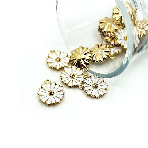 20 Pcs White Enamel Flower Charms