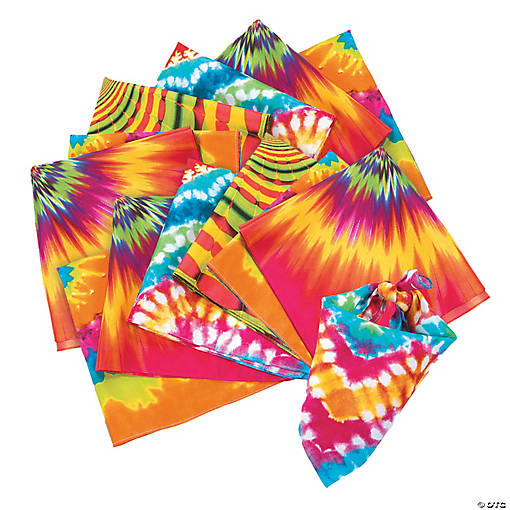 20" Psychedelic Tie-Dye Multicolor Polyester Bandanas - 12 Pc.