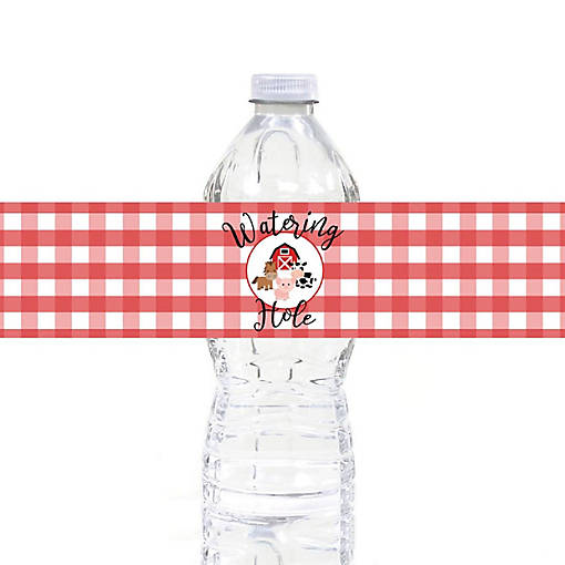 20 Red Barnyard Bday Labels  2.5x8.5in