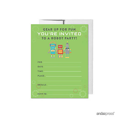 20 Robot Birthday Blank Invitations