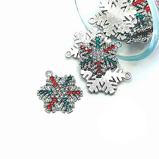 20 Silver Toned Rhinestone Snowflake Charms