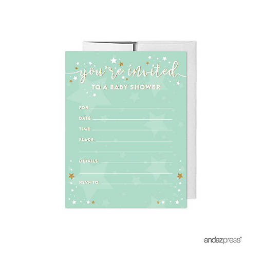 20 Twinkle Little Star Mint Invitations