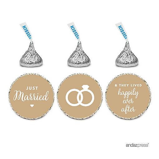 216PK Tan Brown Just Married Labels