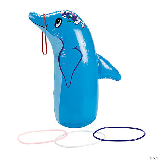 22" Blue Inflatable Smiling Dolphin Plastic Ring Toss Game 