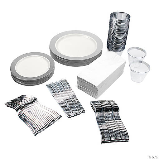 222 Pc. Premium Ivory Silver Tableware Kit for 24 Guests