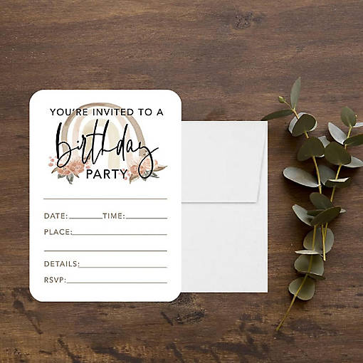 24 Boho Rainbow Birthday Invitations