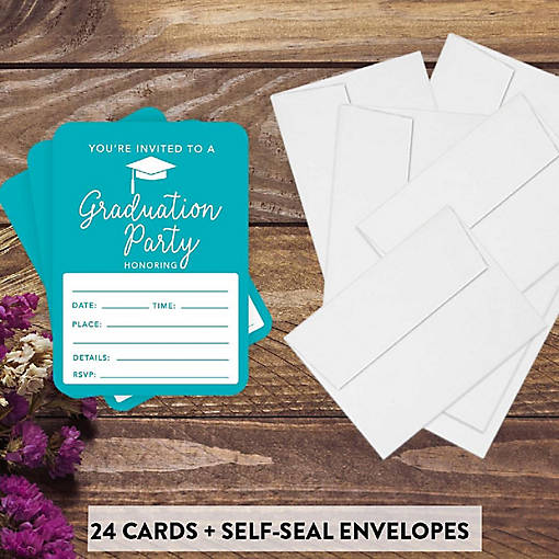24 Graduation Invitations Aqua Turquoise