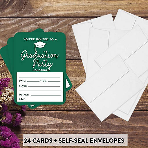 24 Graduation Invitations Emerald Green
