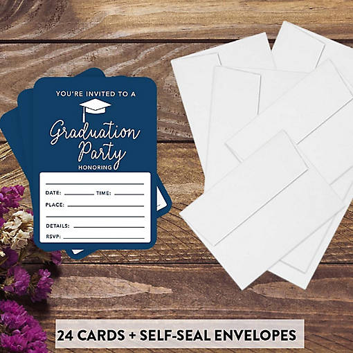 24 Graduation Invitations Navy Blue