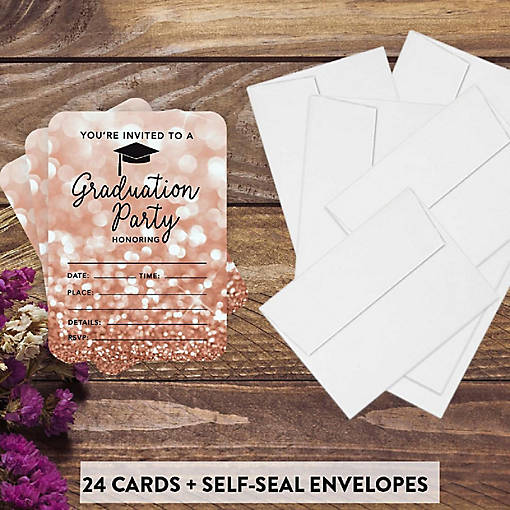 24 Graduation Invitations Rose Glitter