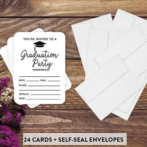 24 Graduation Invitations White