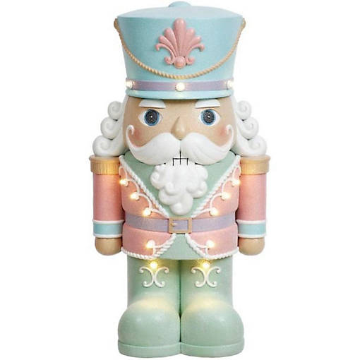 24" Pastel LED Nutcracker - Hand-Painted Polyresin, Battery-Powered Holiday Decor