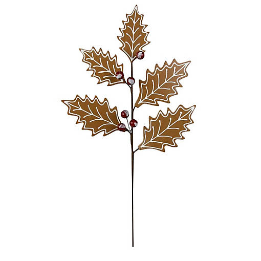 25" Gingerbread Holly Leaf Spray