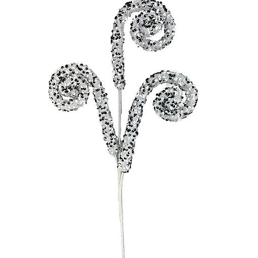 29" Silver Glitter Scroll Curly Spray - Wired Foam Tubes with Sequins
