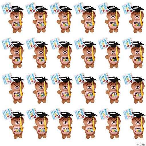 3 1/2" Personalized Stuffed Elementary Graduation Bear Backpack Clips - 24 Pc.
