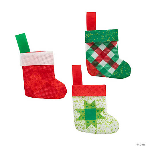 3 1/2" x 4" Patchwork Mini Christmas Stocking Decorations - 12 Pc.