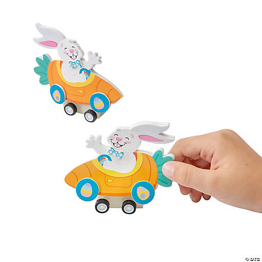 3 1/4" Easter Bunny in a Carrot Pull-Back Foam Craft Kit - Makes 12