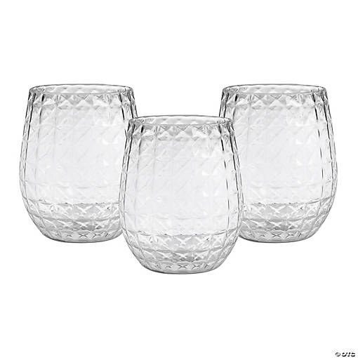 3 3/4" Triangular Patterned Reusable Plastic Stemless Wine Glasses - 12 Pc.